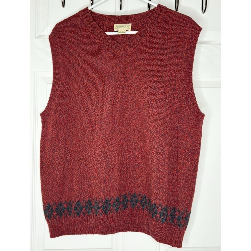 Vintage Sweater Vest XL Super Soft 100% Cotton Golf V-Neck Pullover Rust Red Y2K